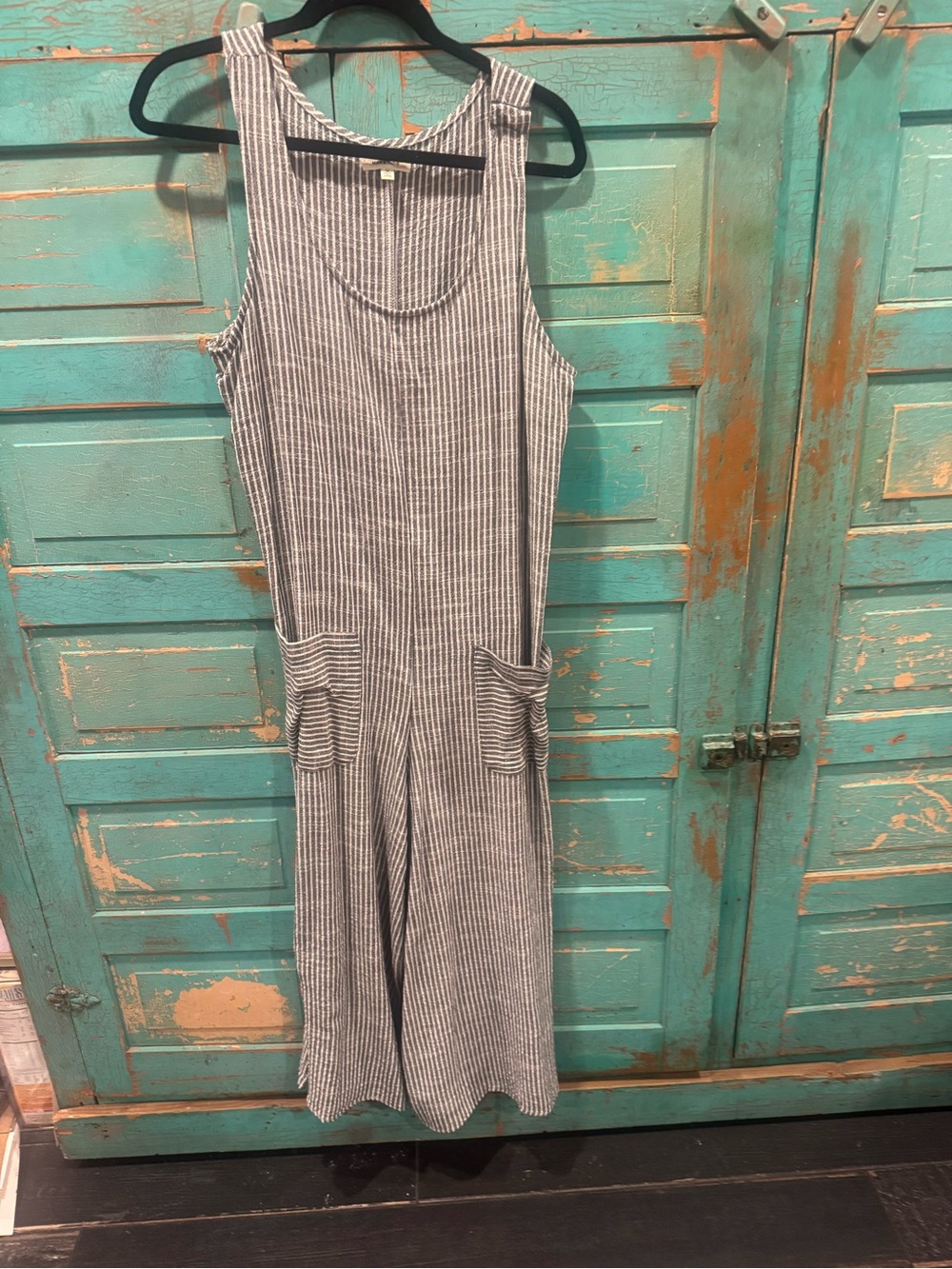 Max Studio Striped Sleeveless Midi Jumpsuit💙navy blue & winter White cute&comfy